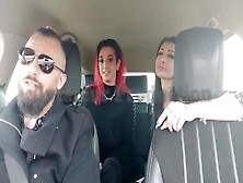 Masturbation And Touch Step Sister's Tits In Car