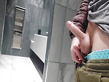 Bisexual Teen Boy Gets Off In A Public Men's Restroom,  Stroking His Hard Cock And Shooting Loads Of Cum
