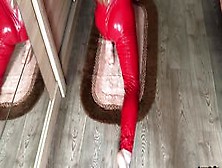 Red Latex Teasing And Hot Feets