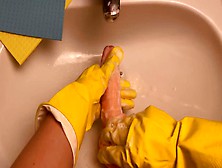 Very Clean Schlong - Yellow Latex Gloves Self Perspective