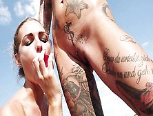 Ffm Threesome With Tattooed Participants And Sex Toys Up The Butts