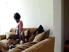African Hottie Riding Long White Schlong On Couch
