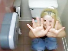 Nice Blonde Teen Caught In A Toilet