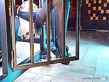 Femdom Mistress Feed Her Slave By Her Nylon Feet In The Cage