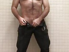 Restroom Hj: Hairy Daddy Strips To Shoot Cum Fountain Pt.  2
