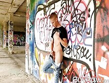 Young Guy Masturbates In Public In Front Of Graffiti Wall