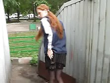 Teen Redhead Dildos Herself In Public