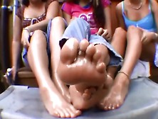 Lexi,  Leah & Rebecca Show Their Dirty Feet Oiled