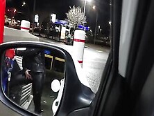 Caught Lover Inside Leather Mastrubating At Gas Pump Into Outside, And Not Care.