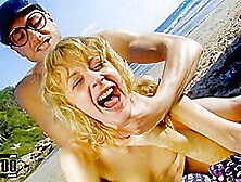 Threesome At The Beach With Blonde French Slut