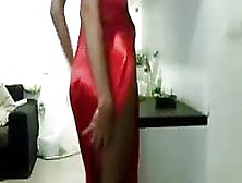 Sexy In Red Satin Dress