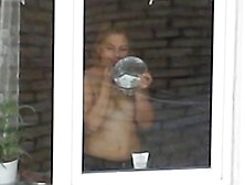 A Hot Topless Chick Has No Idea There Is A Voyeur Filming Her