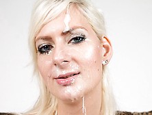 Blonde Gets Massive Facial After Sucking Big Cock