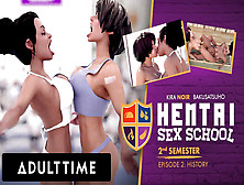 Adult Time - Busty Hentai Chick Fucks Her Lesbian Rival After Defeating Her - Hentai Sex School