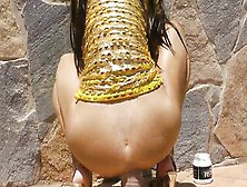 Hotkinkyjo Inside Gold Dress Pounded Her Booty With Gigantic Vibrator From Mrhankey & Anal Prolapse Into Outdoor