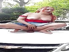 Gorgeous Girl Shitting On The Car