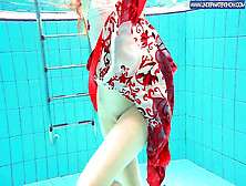 Steaming Polish Red-Haired Swimming In The Pool