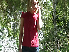 Jean Skirt Girl Pees In The Woods