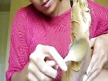 Asian Beauty Licks Peanut Butter Off Of Her Long Feet
