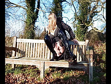 Tranny Dildoing Her Ass On A Bench Outdoors