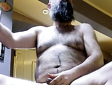 Chubby Daddy Relaxing Jerking Uncut Cock Watching Porn