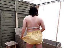 Sexy Wife In Yellow Miniskirt And Bikini Top With Big Boobs
