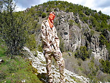 Soldier Wanks Himself On The Mountainside On A Warm Spring Day In The Northern Rocky Mountains.