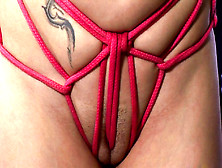 Dark-Haired Babe Sandy K Poses In Hot Red Ropes