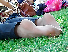 [Exclusive] Sweet French Candid Hosed Feet In The Park