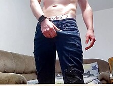 Young Dude In Jeans Strokes His Massive 20 Cm Cock