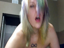 Cute Rainbow Hair Girl Penetrates Hubby And Mate