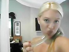 Long Glass Dildo Inside A Beautiful Horny Blonde