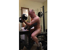 Big Hard Muscle Stud Gets Turned On Doing Bicep Curls Naked