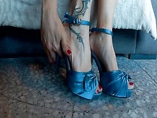 I Show You My Sexy Feet With Blue Shoes!! Enjoy It!