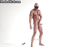 Muscled Hunk With Eye Mask Wanks Cock In Solo Action