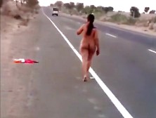 Latina Girl Walking Nude By The Road