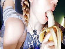 Tattooed Girl Sucking Banana With Cream And Masturbate Pussy Until Orgasm