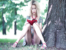 Beauty Blonde Reads A Book Outdoor