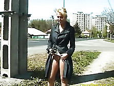 Super Hot Blonde Slut Takes A Pee Near A Busy Road