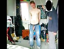 Hanged And Tied Up Guy Is Masturbated
