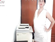 The Silly Secretary Wondered Why The Scanner Was Scanning Everything.  The Fool Tried To Scan Her Hand,  2 Hands,  Titties.