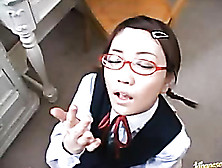 Nerdy Japanese Babe Hard Blowjobs And Gets Cum On Face