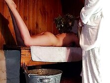 Village Chick Blows Dick Inside Sauna And Swallows Cum