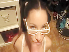 Pigtail Brunette Blowjob With Glasses On