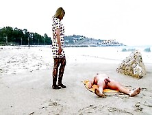 Stunning Chubby Blonde Tourist Seduces A Young Man On The Nudist Beach