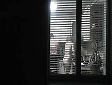 Family Nudism.  Naked Stepdaughter Cooking Dinner Walks Naked In Front Of Dad At Open Window Public