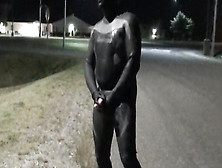 Doubled Cocked Hooded Wetsuited Stud Jacking Off Outside