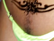 Closeup Of Latina Pussy & Tattoo In Green Panties