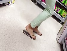 Candid Feet Painted Toes In Flip Flops