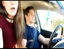 Car – Sexy Girl Giving Her Guy A Blowjob While He Drives